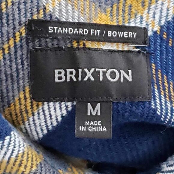 Brixton Shirt Men Medium Yellow Blue Plaid Long Sleeve Button Down - Picture 7 of 11